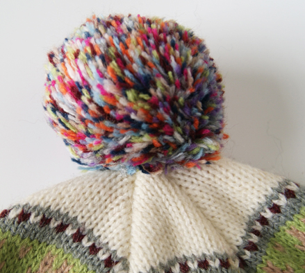 Acrylic Knitted New Beautiful Ladies Hat with Ear Jacquard Colorful hat with POM